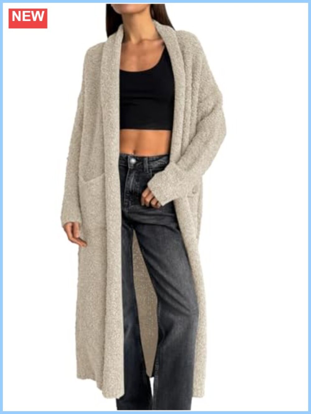 Women's Open Front Long Cardigan Chunky Fuzzy Lapel Duster Sweater Coat